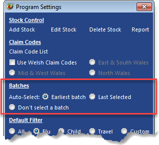 Batch Program settings