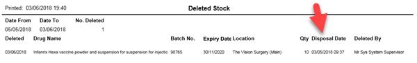 Deleted Stock Report
