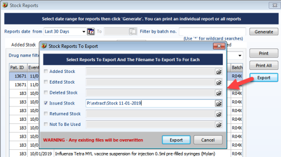Exporting Stock Reports